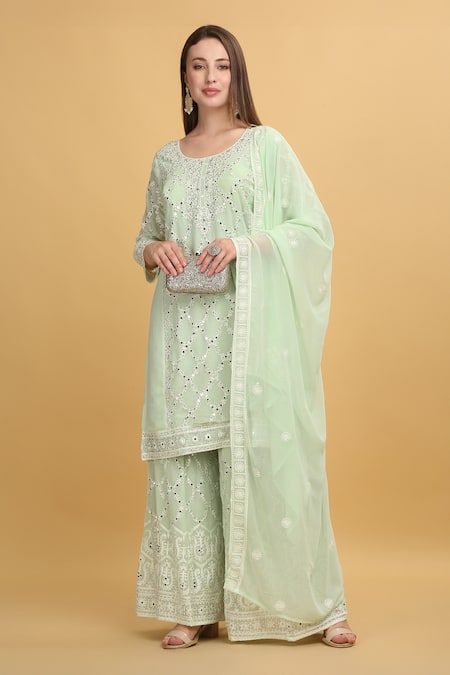 Aham-Vayam Suhana Mirror Embroidered Kurta Sharara Set 