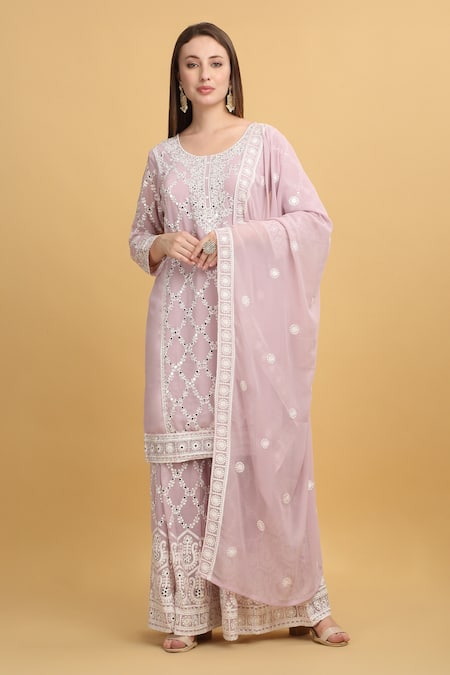 Aham-Vayam Suhana Checkered Embroidered Kurta Sharara Set 