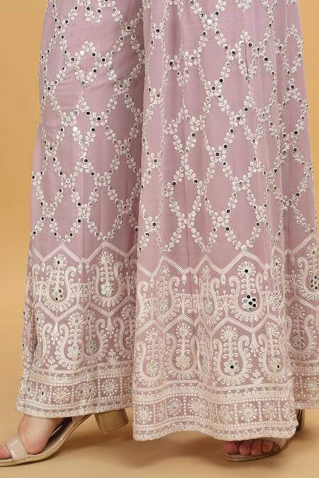 Aham-Vayam Pink Georgette, Silk Mirrors, Embroidery Suhana Checkered Kurta Sharara Set Online at Aza Fashions Aham-Vayam_Pink Georgette, Silk Mirrors, Embroidery Suhana Checkered Kurta Sharara Set_Online_at_Aza_Fashions