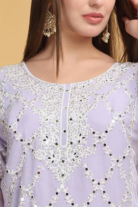 Shop_Aham-Vayam_Purple Georgette, Silk Mirrors, Embroidery Round Suhana Work Kurta Sharara Set _Online_at_Aza_Fashions