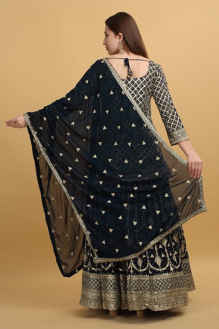 Aham-Vayam Saloni Checkered Embroidered Kurta Lehenga Set 