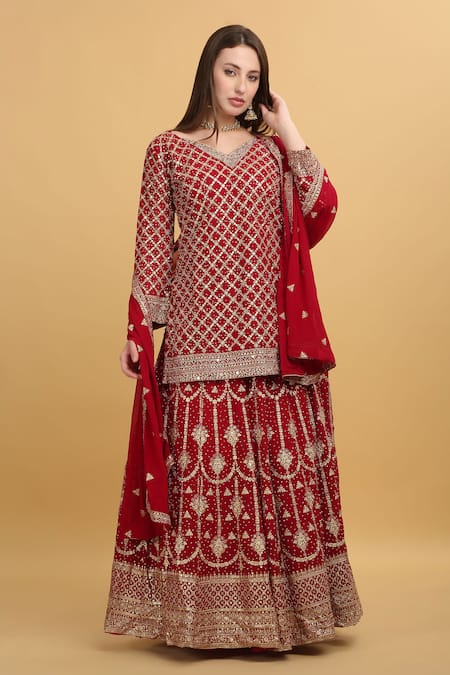 Aham-Vayam Saloni Embroidered Kurta Lehenga Set 