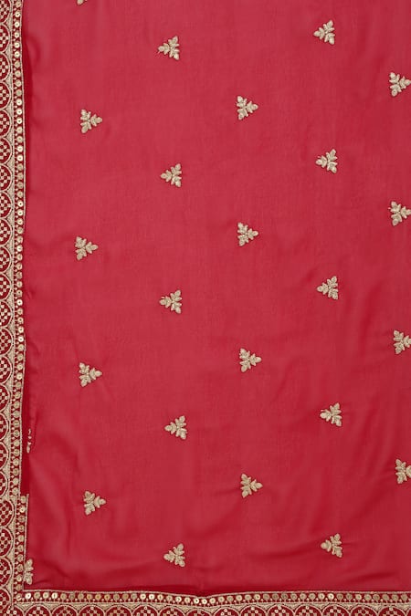 Buy_Aham-Vayam_Red Georgette, Silk Sequins, Zari V-neck Saloni Embroidered Kurta Lehenga Set 