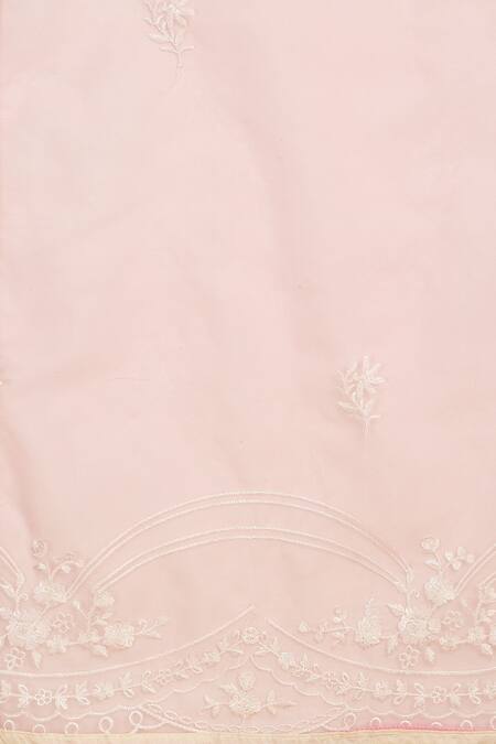 Buy_Aham-Vayam_Pink Georgette, Silk Embroidery Round Neck Mayuri Thread Kurta Set 
