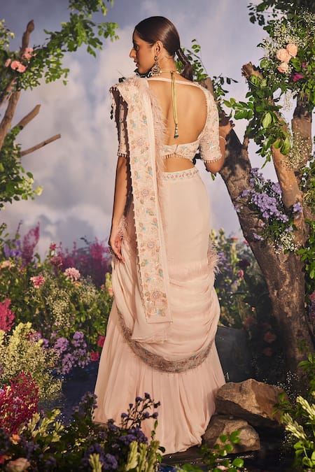 Miku Kumar Parizaat Thread Embroidered Pre-Draped Lehenga Saree With Corset Blouse 