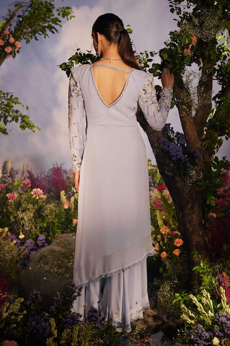 Miku Kumar Padma Drape Embroidered Tunic With Sharara 