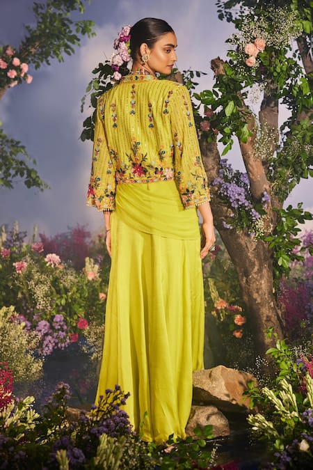 Miku Kumar Priyamvada Draped Lehenga Set With Embroidered Jacket 