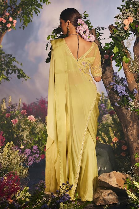 Miku Kumar Anasuya Floral Embroidered Pre-Draped Concept Sharara Saree Set 