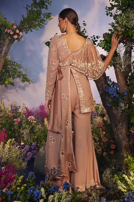 Miku Kumar Mrignaini Cutwork Embroidered Jacket Tunic With Retro Sharara 