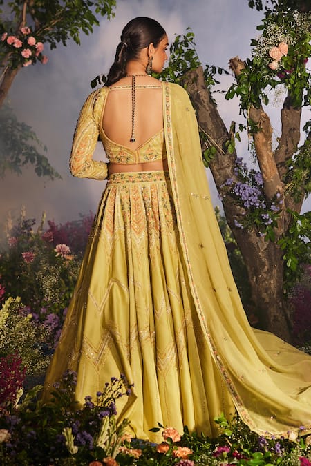 Miku Kumar Kyomi Floral Chevron Embroidered Lehenga Set 