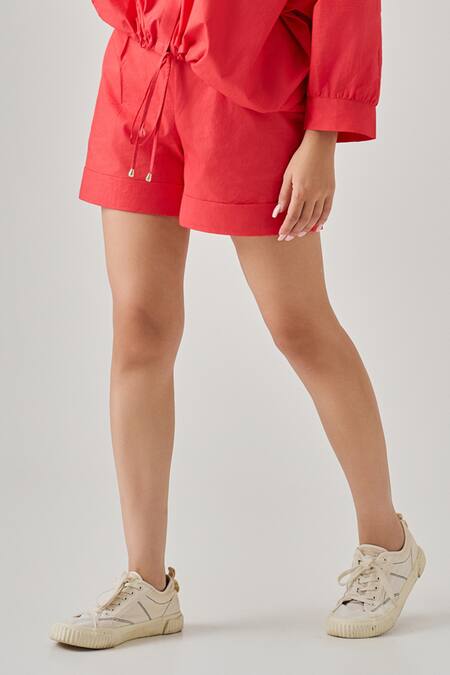 Buy Neetiandmudita Coral Cotton Embroidered Collar Bloom Shirt With Shorts Online at Aza Fashions Buy_Neetiandmudita_Coral Cotton Embroidered Collar Bloom Shirt With Shorts _Online_at_Aza_Fashions