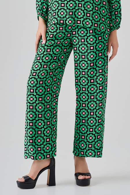 Buy_Neetiandmudita_Multi Color Crepe Round Neck Peek-a-boo Pixel Print Top With Pant _Online_at_Aza_Fashions