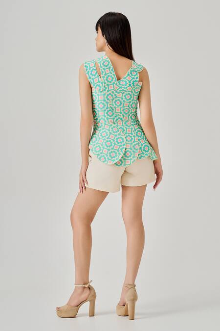 Neetiandmudita Petal Draped Top With Shorts 