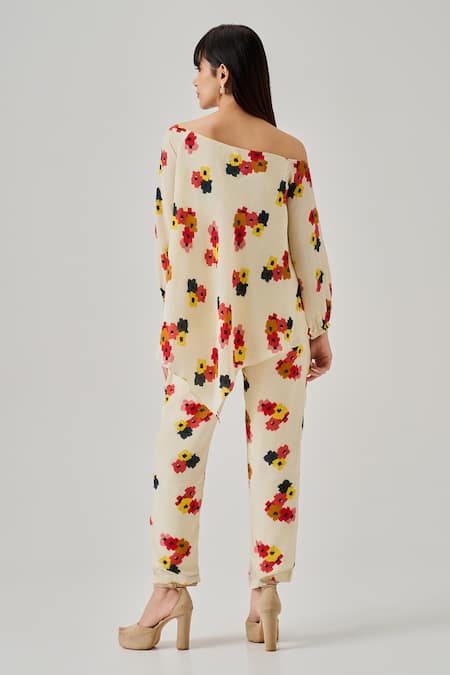Neetiandmudita Pixel Edge Floral Print Top With Pant 