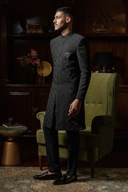 Philocaly Firoz Textured Embroidered Bandhgala 