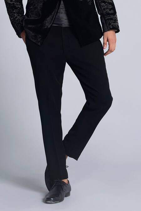 Sarab Khanijou_Black Sandwash Embroidered Pearl Tuxedo Set _Online_at_Aza_Fashions