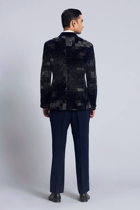 Sarab Khanijou Navy Sequin Embroidered Tuxedo Set 