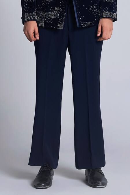 Buy_Sarab Khanijou_Navy Velvet Embroidered Sequin Tuxedo Set _Online_at_Aza_Fashions