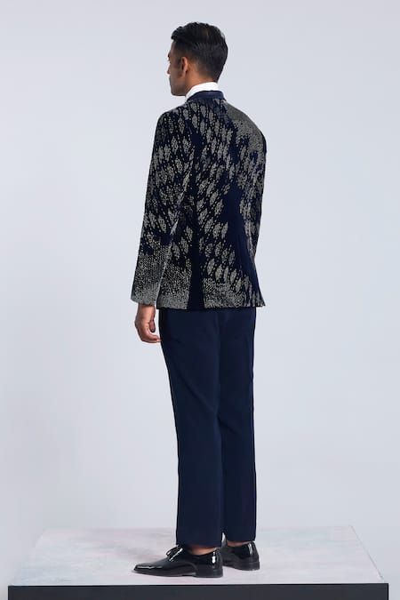 Sarab Khanijou Lines Pattern Embroidered Tuxedo Set 