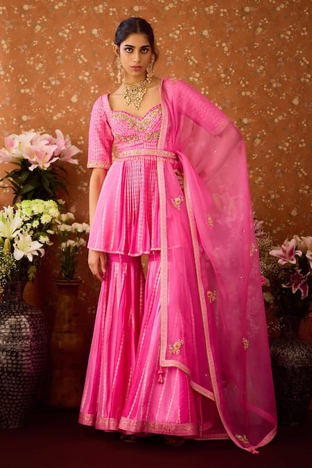Shyam Narayan Prasad Pink Organza, Viscose, Brocade Zari, Blossom Vine Peplum Kurti And Sharara Set at Aza Fashions Shyam Narayan Prasad_Pink Organza, Viscose, Brocade Zari, Blossom Vine Peplum Kurti And Sharara Set _at_Aza_Fashions