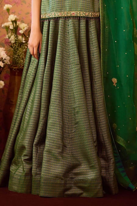 Buy Shyam Narayan Prasad Green Organza, Viscose Zari, Embroidery, Gul Jaal Zardozi Kurti And Lehenga Set Online at Aza Fashions Buy_Shyam Narayan Prasad_Green Organza, Viscose Zari, Embroidery, Gul Jaal Zardozi Kurti And Lehenga Set _Online_at_Aza_Fashions