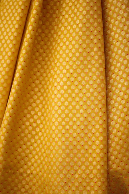 Shop Shyam Narayan Prasad Yellow Brocade, Organza Embroidery, Zari Damask Motif Woven Lehenga Set Online at Aza Fashions Shop_Shyam Narayan Prasad_Yellow Brocade, Organza Embroidery, Zari Damask Motif Woven Lehenga Set _Online_at_Aza_Fashions