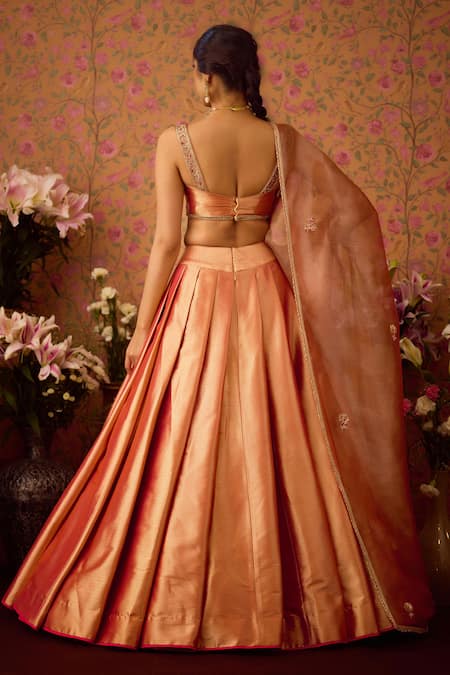 Shyam Narayan Prasad Gold Tissue, Brocade Embroidery Sweetheart Neck Chevron Jaal Woven Lehenga Set Online at Aza Fashions Shyam Narayan Prasad_Gold Tissue, Brocade Embroidery Sweetheart Neck Chevron Jaal Woven Lehenga Set _Online_at_Aza_Fashions