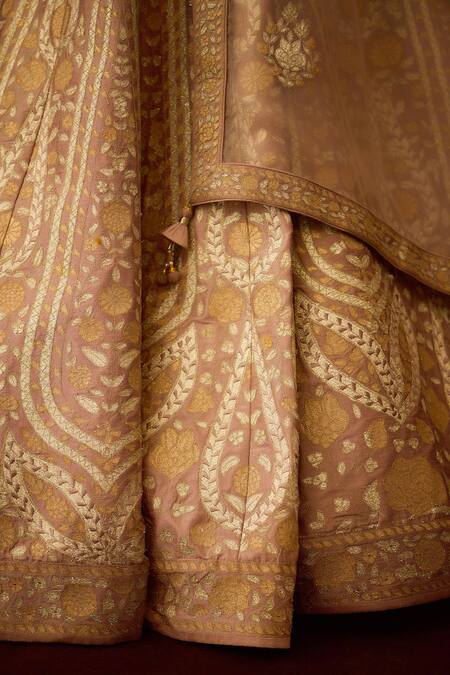 Shop Shyam Narayan Prasad Grey Organza, Silk Tassels, Embroidery, Zari Ornate Bloom Applique Lehenga Set Online at Aza Fashions Shop_Shyam Narayan Prasad_Grey Organza, Silk Tassels, Embroidery, Zari Ornate Bloom Applique Lehenga Set _Online_at_Aza_Fashions