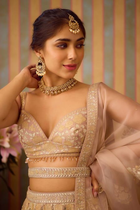 Shyam Narayan Prasad Grey Organza, Silk Tassels, Embroidery, Zari Ornate Bloom Applique Lehenga Set at Aza Fashions Shyam Narayan Prasad_Grey Organza, Silk Tassels, Embroidery, Zari Ornate Bloom Applique Lehenga Set _at_Aza_Fashions