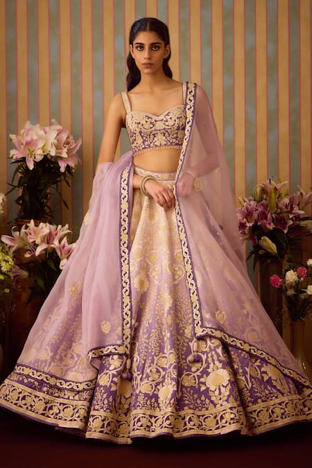 Shyam Narayan Prasad Floral Applique Embroidered Lehenga Set 