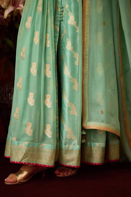 Shop Shyam Narayan Prasad Grey Organza, Georgette, Brocade Embroidery, Beads, Zardozi Anarkali Pant Set Online at Aza Fashions Shop_Shyam Narayan Prasad_Grey Organza, Georgette, Brocade Embroidery, Beads, Zardozi Anarkali Pant Set _Online_at_Aza_Fashions