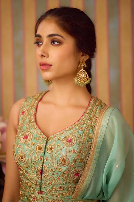 Shyam Narayan Prasad Grey Organza, Georgette, Brocade Embroidery, Beads, Zardozi Anarkali Pant Set at Aza Fashions Shyam Narayan Prasad_Grey Organza, Georgette, Brocade Embroidery, Beads, Zardozi Anarkali Pant Set _at_Aza_Fashions