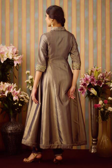 Shyam Narayan Prasad Blue Organza, Brocade Embroidery Shawl Neck Zardozi Angarkha Set at Aza Fashions Shyam Narayan Prasad_Blue Organza, Brocade Embroidery Shawl Neck Zardozi Angarkha Set _at_Aza_Fashions