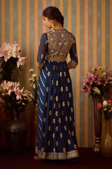 Shyam Narayan Prasad Floral Stripe Woven Anarkali Set 
