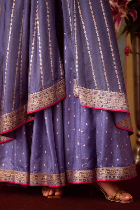 Buy_Shyam Narayan Prasad_Purple Organza, Viscose Embroidery, Sequins Zardozi Anarkali Sharara Set 