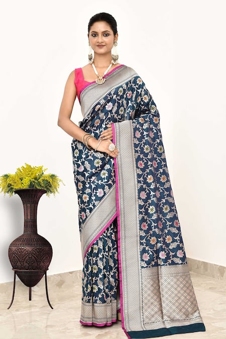 Naaritva India Floral Jaal Woven Saree With Running Blouse 