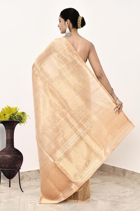 Shop Naaritva India Gold Tissue Embroidery Geometric Woven Banarasi Saree With Running Blouse at Aza Fashions Shop_Naaritva India_Gold Tissue Embroidery Geometric Woven Banarasi Saree With Running Blouse _at_Aza_Fashions