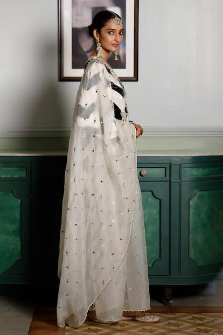 Payal Singhal_Black Velvet, Organza, Muslin Beads, Asfi Chevron Pattern Kurta Salwar Set _Online_at_Aza_Fashions