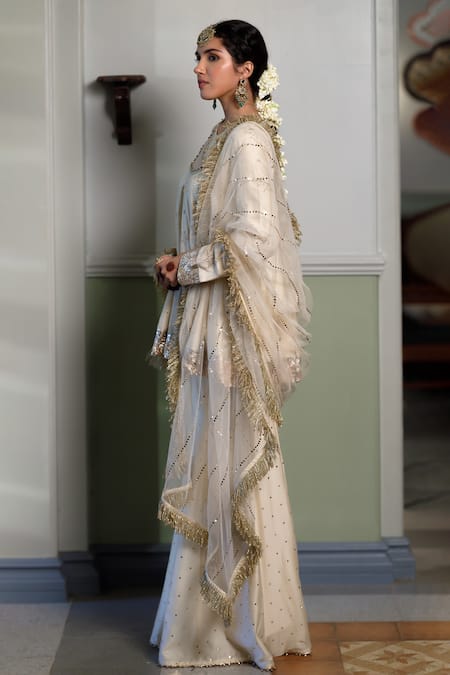 Shop Payal Singhal Beige Muslin Mirrors, Afreen Star Mukaish Embellished Short Anarkali Sharara Set Online at Aza Fashions Shop_Payal Singhal_Beige Muslin Mirrors, Afreen Star Mukaish Embellished Short Anarkali Sharara Set _Online_at_Aza_Fashions