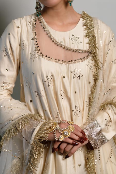 Payal Singhal Beige Muslin Mirrors, Afreen Star Mukaish Embellished Short Anarkali Sharara Set at Aza Fashions Payal Singhal_Beige Muslin Mirrors, Afreen Star Mukaish Embellished Short Anarkali Sharara Set _at_Aza_Fashions