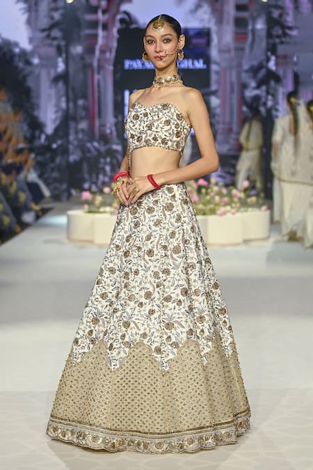 Payal Singhal Aasma Floral Vine Zari Embroidered Lehenga With Asymmetric Blouse 