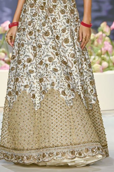 Payal Singhal Ivory Georgette Embroidery, Aasma Floral Vine Lehenga With Asymmetric Blouse Online at Aza Fashions Payal Singhal_Ivory Georgette Embroidery, Aasma Floral Vine Lehenga With Asymmetric Blouse _Online_at_Aza_Fashions