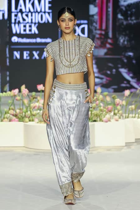 Payal Singhal Qirat Zardozi Floral Embroidered Blouse With Low Crotch Pant 