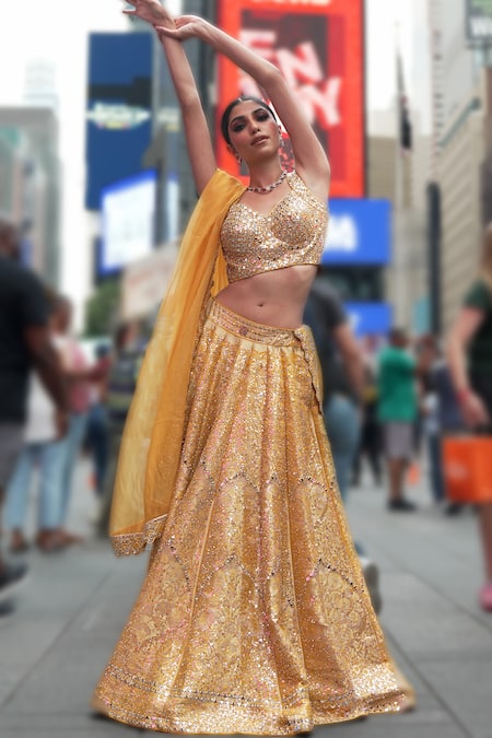 Buy Archana Kochhar Yellow Silk, Organza Sequins, Mirrors, Gota Patti, Embroidery Anant Lehenga Set Online at Aza Fashions Buy_Archana Kochhar_Yellow Silk, Organza Sequins, Mirrors, Gota Patti, Embroidery Anant Lehenga Set _Online_at_Aza_Fashions