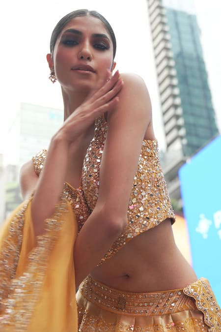 Shop Archana Kochhar Yellow Silk, Organza Sequins, Mirrors, Gota Patti, Embroidery Anant Lehenga Set Online at Aza Fashions Shop_Archana Kochhar_Yellow Silk, Organza Sequins, Mirrors, Gota Patti, Embroidery Anant Lehenga Set _Online_at_Aza_Fashions