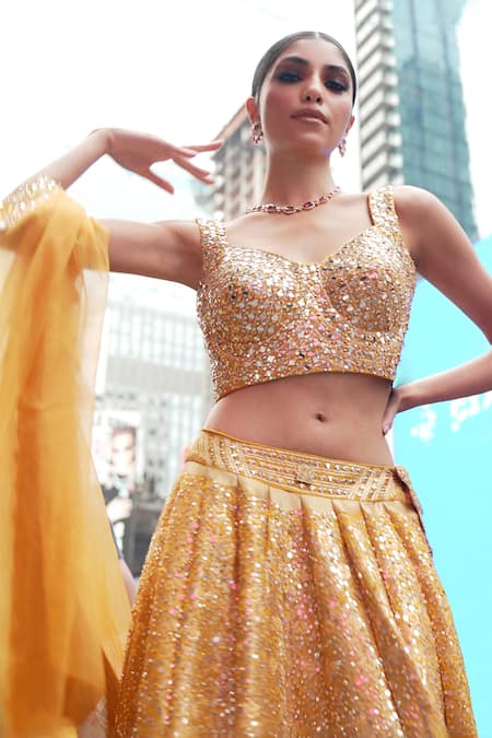 Archana Kochhar Yellow Silk, Organza Sequins, Mirrors, Gota Patti, Embroidery Anant Lehenga Set at Aza Fashions Archana Kochhar_Yellow Silk, Organza Sequins, Mirrors, Gota Patti, Embroidery Anant Lehenga Set _at_Aza_Fashions