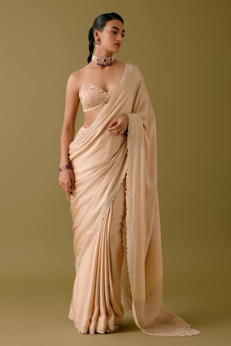 Devnaagri Zari Thread Border Embroidered Saree With Blouse 