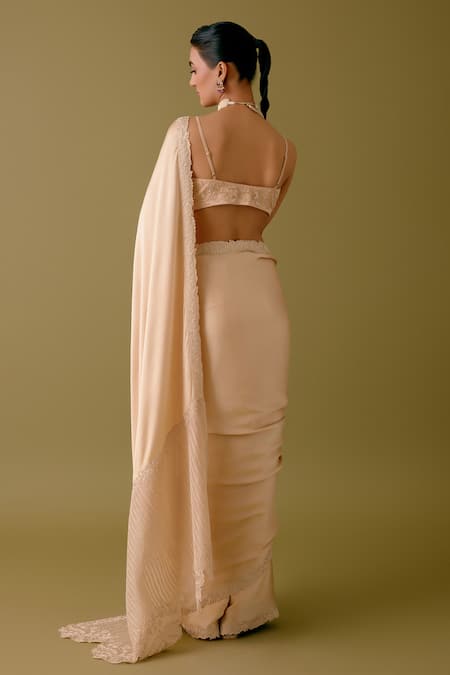 Devnaagri Zari Thread Border Embroidered Saree With Blouse 