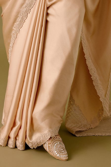 Buy_Devnaagri_Beige Organza, Satin Embroidery Zari Thread Border Saree With Blouse _Online_at_Aza_Fashions