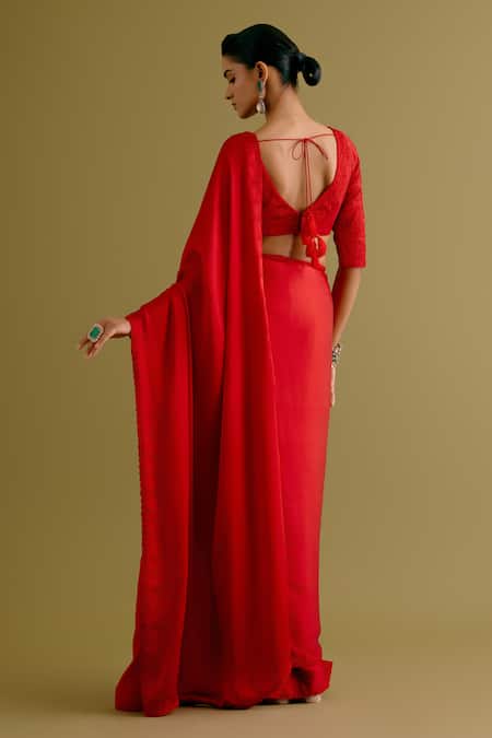 Devnaagri Thread Border Embroidered Saree With Blouse 